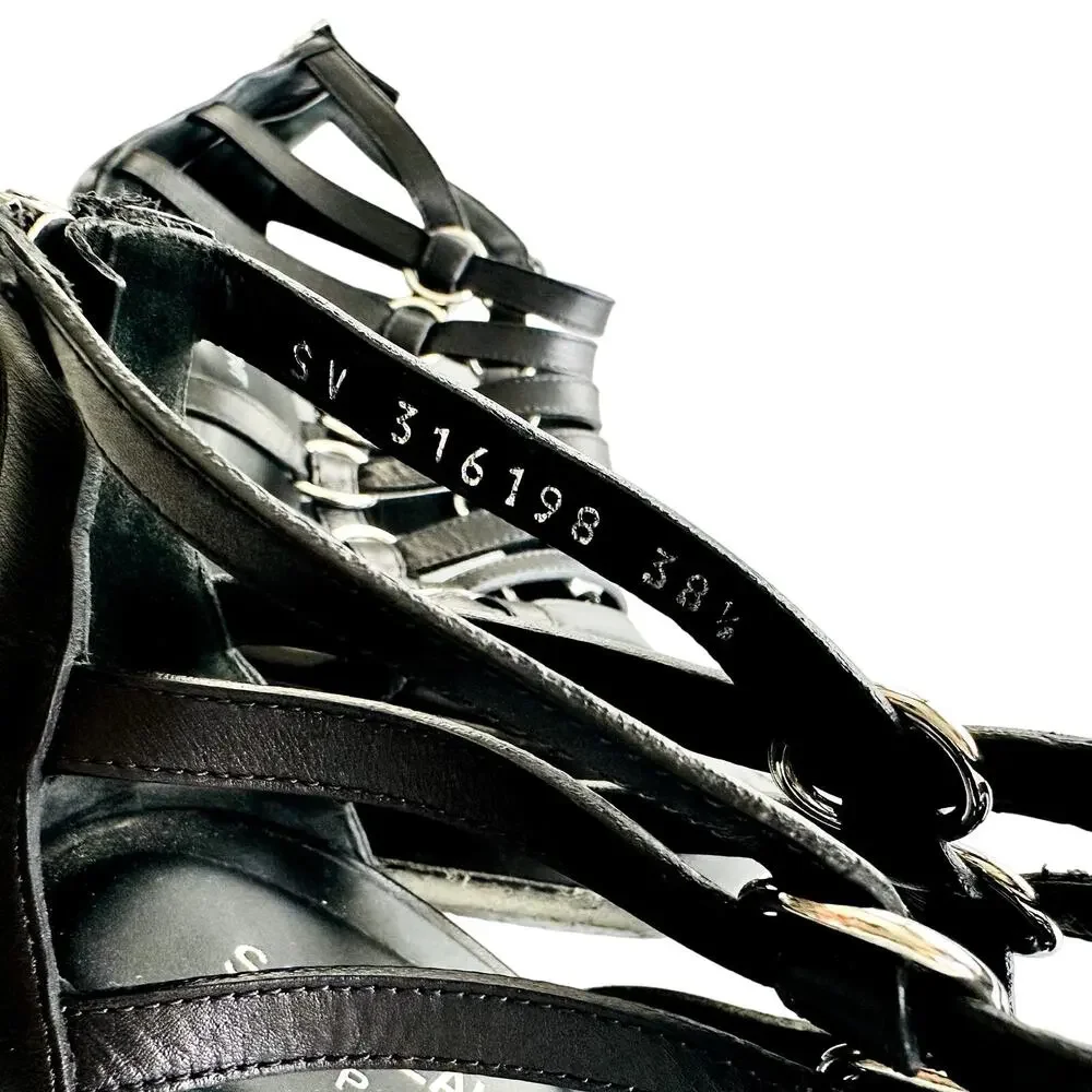 Saint Laurent Nina Cage Sandals Size 38.5 Calfskin Black w/Box Dustbag 316198 - Picture 4 of 12
